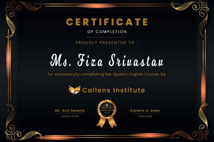 best-english-speaking-institute-in-delhi-certificate-fiza-srivastav housewife taking english speaking course for housewives while working